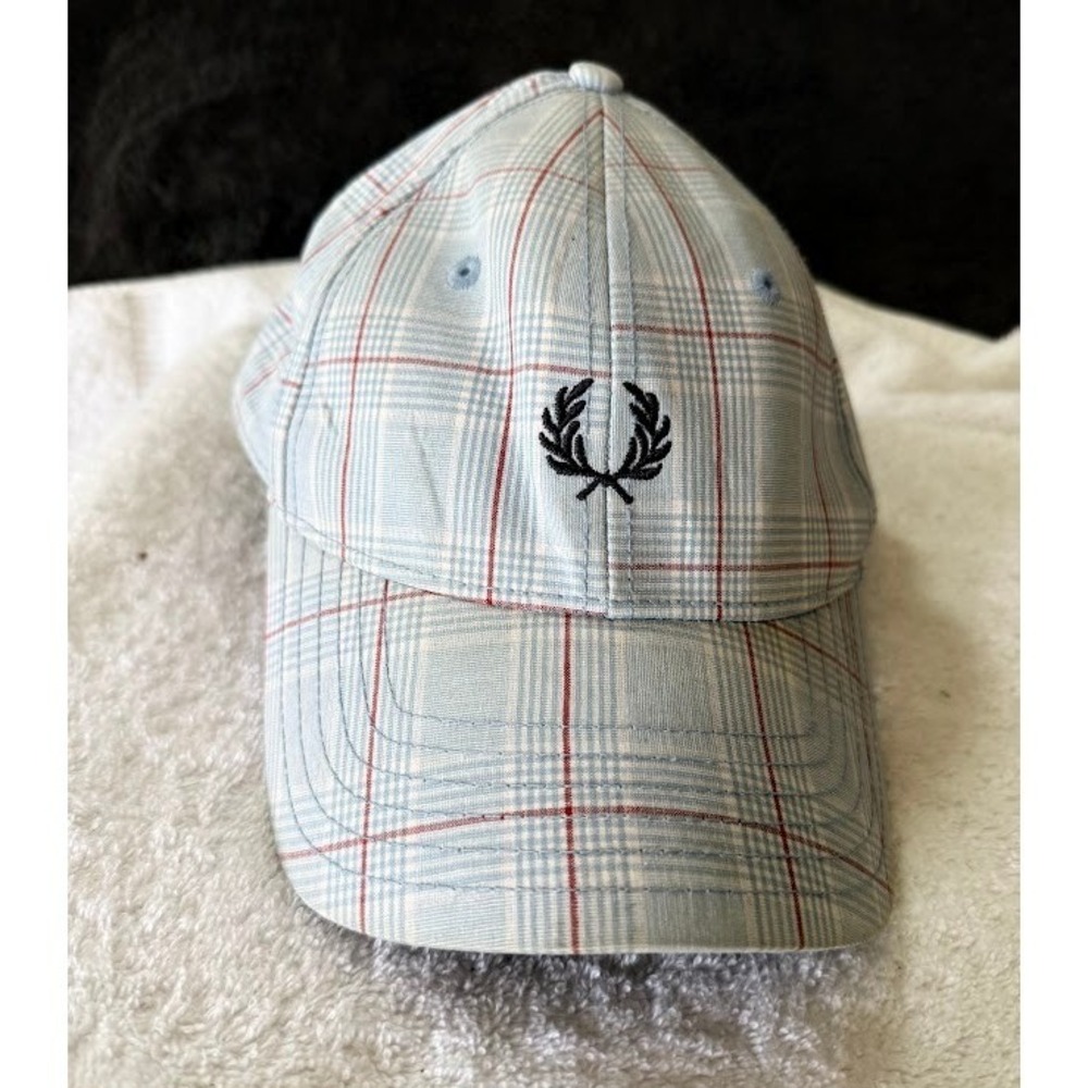 Fred Perry Plaid Cotton Baseball Cap Light Blue Laurel Wreath C307 Hat.